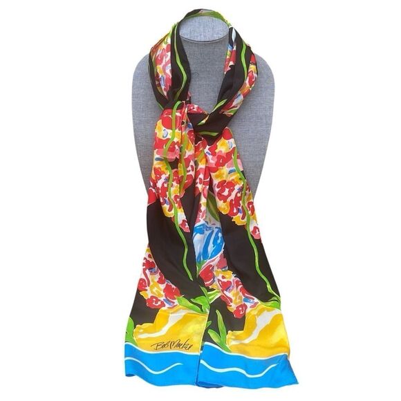 New Bob Mackie Wearable Art Silk Multi-Colored Floral Scarf/Wrap Limited Edition - Picture 1 of 12